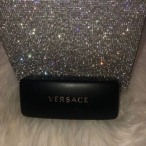 Versace sunglass case black velvet velour gold hard protection gold emblem
